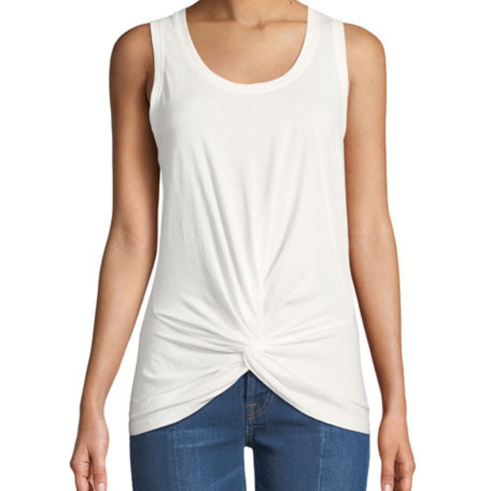 7 For All Mankind 7FAM Scoop Neck Twist Front Tank Cami White Large NWT